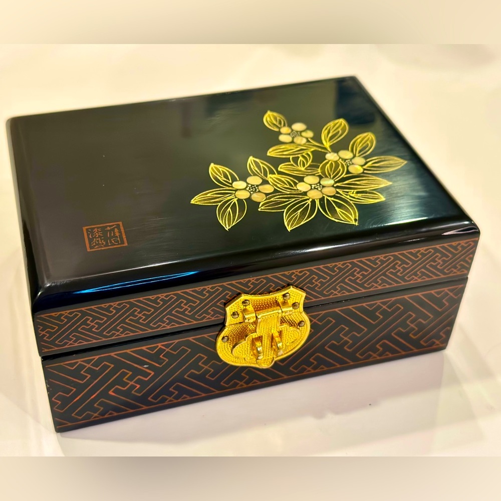 Vintage Asian Wooden Jewelry Chest Box